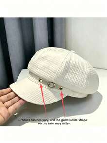 Waffle Octagonal Newsboy Cap, Black, Metal Buckle Decor, Vintage Casual Style, Autumn/Winter - Multicolor - View 9