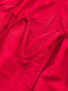 Women's Autumn Long Sleeve Hooded Bow Decor Nylon Jacket - Red - View 4