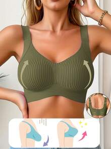 5 Pcs  Women's Wire-Free Seamless Bra, Adjustable Shoulder Straps, Supportive And Shaping Bra,Ribbed Push-Up Bra,Sports Bra,Women's Underwear - Multicolor - View 7