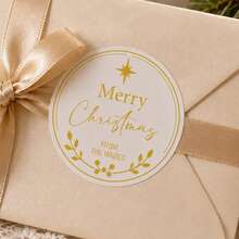 LICVIC Custom Text Christmas Gift Stickers, Personalized Family Name Labels, Elegant Golden Holiday Style, Customized Merry Christmas Envelope Seals, Customizable Gift Wrapping Labels, Christmas Cards, Present Decor, Holiday Party Gifts, Round Sticker - Style B - View 4