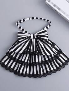 1pc Women Gothic Collar Black White Striped Large Bow Multi‑Layer Ruffled Lace Trim Detachable For Party Cosplay Costume Dress Decoration Accessory - A - View 10
