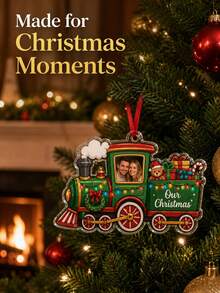 Personalized Christmas Train Photo And Text Acrylic Ornament, Baby First Christmas Keepsake, Family Holiday Tree Decoration, Ready To Hang - Multicolor - View 7