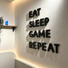 Custom 3D Letter Decor, Gamer Wall Art - Large "Eat Sleep Game Repeat" Wall Decoration - 3D Acrylic And Wood, Customizable Text, Black/White Color Options, Game Room Decor, Custom Handmade Acrylic Wood Corporate Logo Sign - Multicolor - View 13