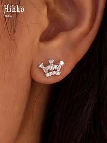 Hihho 2pcs/Set Luxury Style Women's Earrings Suitable For Commute, Date, Evening Party, Holiday Party Wear - crown - View 2