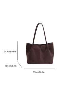 Large Tote Bag, Smooth Leather, Extended Hand Carry & Shoulder Strap, Vertical Seam Detail, Open Top Design, Soft & Casual Silhouette, Matte Frosted Texture, Large Capacity, Minimalist Style, No Extra Hardware, Gentle Feminine Aesthetic, Shoulder, Fits Books & Tablets, Commuting & Shopping - Coffee - View 2