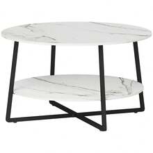 Two-Tier Marble-Effect Coffee Table - White/Black On-Site - 1 - View 1