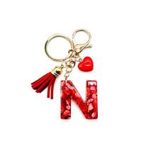 Pomegranate Style 26 Letter Keychain, Red Resin Key Chain With Heart Decoration, Tassel Crystal Bag Charm Pendant - Multicolor - View 35