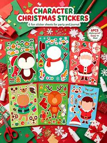 6PCS Christmas Cartoon Face Swap Collage Sticker Pack, Santa Claus, Snowman, Reindeer, Penguin, Elf Pattern DIY Assembly Stickers, Children's Handmade Educational, Greeting Card & Planner Decoration Stickers, Christmas Party Small Gifts, Holiday Souvenirs, Suitable For Birthday, New Year, Valentine's Day, Easter, Children's Day, Back To School, Halloween, Thanksgiving And Christmas Gifts - Multicolor - View 3