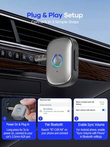 REMAX 車載Bluetooth音訊接收器，將有線汽車音響變成無線，支援Bluetooth音樂播放、免提通話、自動重新連接，3.5mm轉接器兼容喇叭及耳機，汽車配件、車用必需品、車內用品 - 銀色 - 查看 7