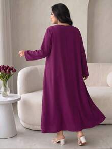 Plus Size Woven Fabric Loose Fit Casual Home Wear Dress, Autumn - Multicolor - View 5