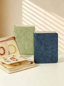 1pc/3pcs Elegant Embossed Floral PU Leather Jewelry Organizer Book, Book-Shaped Rectangular Design, Multi-Layer Detachable Zipper Pockets, Classified Storage, Portable Jewelry Storage Folder, Suitable For Travel, Bedroom Vanity And Daily Use - Multicolor - View 2
