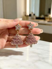 1 Pair Christmas Tree & Pentagram Fashion Earrings, Suitable For Women's Daily Commute - Pink - View 4