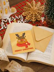 6pcs/Set - Santa Claus Kraft Paper Envelope Card Set, Featuring Christmas Tree, Wreath, Snowman, Reindeer Elements, Suitable For Christmas Party, Party Decoration, Holiday, Birthday, Invitation, Wedding, Email And More - View 5