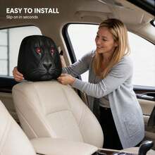 2pcs Realistic Red Eyes Lion Head Car Headrest Covers, Beast King Universal Elastic Car Headrest Protector, Holiday Costume Prop Mask - Black - View 6