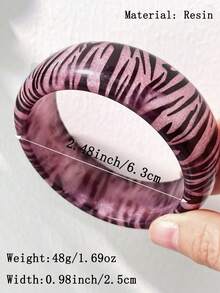 1pc Punk Zebra Stripe Resin Bracelet, Multi-Element Design With Wood Material, Faux Pearl & Crystal Embellishment, Asymmetric Round Jewelry Fashion Gift For Women - Multicolor B - View 11