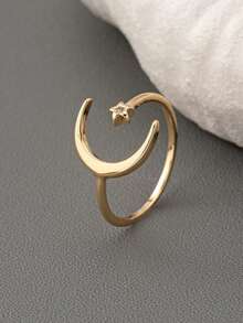 1pc Adjustable Size Star & Moon Design Ring For Women - Gold - View 2