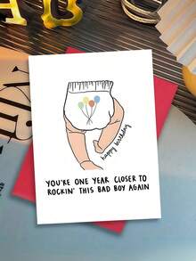 1pc "You're One Year Closer To Wearing Diapers Again" Funny Diaper Birthday Greeting Card With Envelope, Humorous Aging Joke Card, Suitable For Friends, Blank Inside - Multiple Styles - View 4