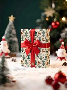 1 Roll Of Christmas Gift Wrapping Paper, Featuring Reindeer And Christmas Tree Designs ,Perfect For Christmas Gift Wrapping,Decorating For Christmas Parties,Home Festive Decoration,DIY Craft,1 Roll Size: 43 Cm X 300 Cm - A - View 4