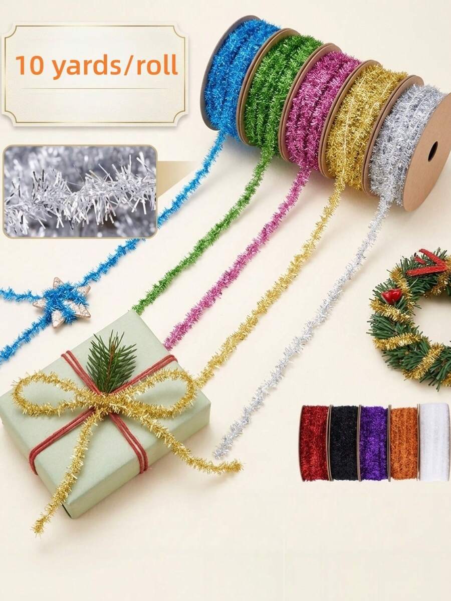 10 Yards Christmas Ribbon, Shiny Gold Yarn Decorative Tape, Suitable For Christmas Tree Decoration, Gift Box Packaging And DIY Crafts - View 1