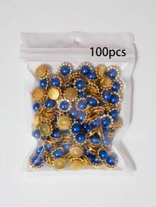 10-200件 12mm 藍色珍珠花，中心鑲嵌藍色珍珠，周圍環繞小白色水鑽，向日葵圖案，亮面鈕扣水鑽花，DIY手工配件，適用於花卉頭飾與衣飾裝飾 - 12mm藍珍珠花 - 查看 12
