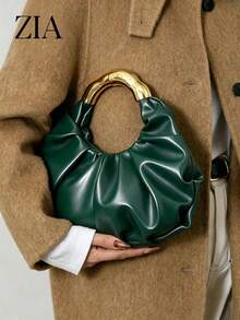 Cloud-Shaped Pleated Underarm Bag, PU Material, Suitable For Daily Use, Shopping, Commuting, Work, And University - Green - View 8
