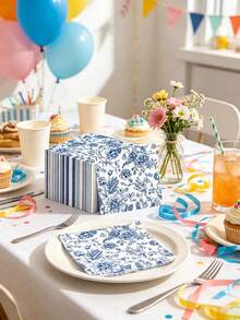 80 Count 13*13 Inch Disposable Blue Floral Pattern Napkins, For Home Gatherings, Outdoor Picnics, Parties, Wedding Banquets, Restaurant Decorative Napkins - Multicolor - View 11