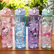 SANRIO 1pc Cute Cartoon Water Cups, Leak-Proof Plastic Sports Water Bottle, Cute Personalized Gift, Suitable For Outdoor Hiking, School, Office, Perfect Gift - Multicolor - View 1