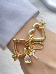1pc A-Z Initial Letter Chain,Gold Heart Clasp Letter Chain,Colorful Climbing Chain,,Double Heart Buckle Letter Chain,For Celebrating Holiday Daily - Yellow Gold - View 28