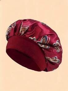 7cm Wide Elastic Fabric Sleep Cap/Wig Cap/Satin Cap, Butterfly Leopard Print Satin Round Cap, Back To School Essential, Unisex - Pink - View 16
