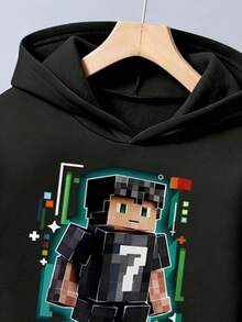 Boys' Cartoon Pattern Hooded Sweatshirt And Sweatpants Warm Set - Black - View 3