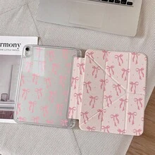 1件可愛粉色蝴蝶結印花三折背透明保護殼，超薄支架防震防摔筆槽平板保護殼，相容於 iPad 10.9/10.2/Air 5th Gen/Pro 11/10th/9.7/Air 2/7th/8th Gen/Air 4/5/Air 13/11(A16 2025)，相容於 OPPO Pad，相容於 MatePad，相容於 Honor Pad - 彩色 - 查看 4