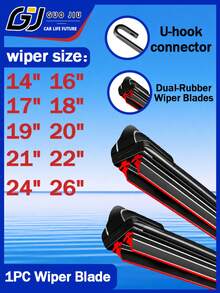 1pc Double Rubber Strip Windshield Wiper Blade 14"-26" Car Wiper Soft Bone Wiper Front Windshield Wiper High Definition Quiet Wiper - Black - View 2