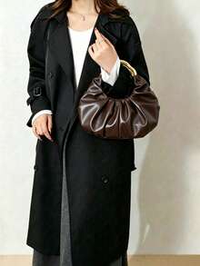 Cloud-Shaped Pleated Underarm Bag, PU Material, Suitable For Daily Use, Shopping, Commuting, Work, And University - Coffee - View 5
