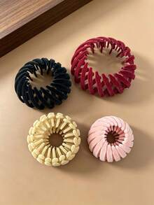 1/4pcs Women's Flocked Bird Nest Hair Bun Maker, Slouchy High Ponytail Styling Tool, Bun Fixing Hair Accessory, Simple Versatile Multi-Color Hair Clips - Multicolor - View 4