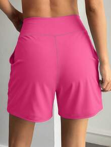 Spring/Summer Women's 1 Piece Athletic Tight Shorts, Multi-Color High Waist Tummy Control Arm-Flattering Slimming Outdoor Cycling Yoga Sports - Hot Pink - View 3
