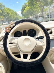 1PC Puff Flower Plush Steering Wheel Cover, Black Plush Steering Wheel Cover With Cute 3D Flower Decoration - Steering Wheel Cover - View 11