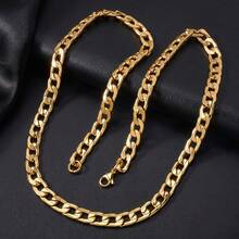 1pc Classic 18k Gold Stainless Steel 7mm Cuban Link Chain Necklace, Suitable For Everyday Wear And Parties, Hip-Hop Style - Classic Cuban Chain - View 3