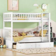 90x200cm Bunk Beds, Children's Beds, Functional Beds, Bunk Bed With Drawers, Convertible Beds, White - White - View 1