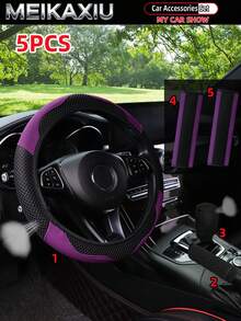 MEIKAXIU 5pcs Breathable PU Leather Diamond Mesh Steering Wheel Cover, Handbrake Cover, Gear Shift Cover, Suitable For 14.5-15 Inch Car Interior Decoration - PU Leather Mesh Style - View 20