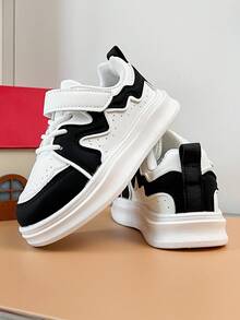 Toddler Thick Sole Sports Shoes Layered Wave Patchwork Soft Bottom Shock Absorbing Hook & Loop Baby Outdoor Shoes - Black - View 4