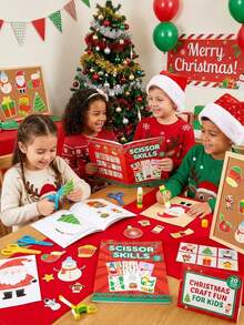 Christmas Scissor Skills Activity Book For Kids, 20 Paper Cuts Early Educational Learning Toy, Creative Fine Motor Skills Development & Artistic Training, Holiday Party Game & Hand-Eye Coordination Gift For Toddlers, Perfect Birthday/Christmas Gift - Red - View 10