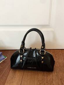Vintage Shell Handbag, Luxury Rivet Metal Buckle, Fashion Commute Minimalist Women's Bag - Black - View 6