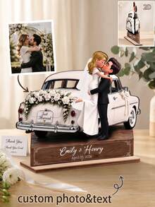 Personalized Name And Date Bride And Groom Car Figurine, Cartoon Portrait Wedding Couple Statue, Custom Appearance Keepsake For Newlyweds, Wedding Reception Decor, Bridal Shower Gift, Anniversary Gift For Couples, Romantic Home Display - Multicolor - View 10
