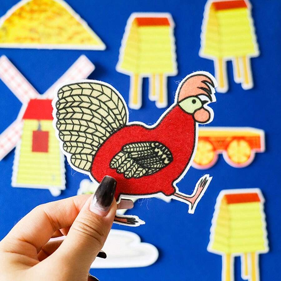 Quixorblex 12Pcs/Set Felt Storytelling Props – "Mother Hen Rose Takes A Walk" , Family Interaction & Reward Props, Lottery Activity Prizes, Creative Classroom & Youth Enlightenment Teaching Tools, Suitable For Families, Schools & Early Education Activities