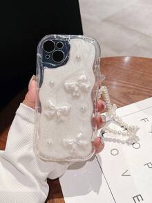 極簡蝴蝶結高級手機殼，適用於 iPhone 18 Pro Max/18 Pro/18/17 Pro Max/17 Pro/17 Air/17/16 Pro Max/16/16 Pro/16 Plus/15/15 Pro Max/15 Pro/15 Plus/11/12/13/14 Pro Max//11 Pro/11 Pro Max/12 Pro/12 Pro Max/13 Pro/13 Pro Max/7 Plus/14 Pro/14 Pro Max/14 Plus/12 Mini/13 Mini，軟質防護套，創意女性風格 - 白色+腕帶手繩 - 查看 5