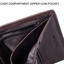 CAIBAOLAI 1pc Vintage Style Genuine Leather Men's Vertical Wallet, Slim Short Design, Can Hold ID Card And Multiple Credit Cards, Durable Classic Design, Portable And Easy To Carry - Brown - View 8