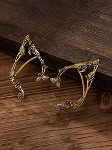Ganchos de Orelha de Elfo com Flor de Rosa Vintage, Clipes de Orelha de Fada Leves, Brincos de Elfo Envolventes Feitos à Mão Requintados, Adequados para Halloween, Tema Renascentista, Casamento, Uso Diário, Acessórios de Fantasia Cosplay, Podem Ser Dados como Presentes de Feriado, Aniversário, Dia dos Namorados para Meninas e Namoradas - Multicolorido - Visão 9