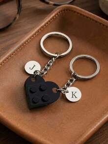 2pcs Customized Letter Heart-Shaped Keychain Set With Interlocking Heart, Customizable Engraved Name Initials, Couple Keychain Set, Valentine's Day Gift, Memorial Gift For Loved Ones - Multicolor - View 12