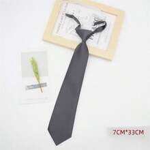 1PC Men's Fashion Solid Gray Silky Pre‑Tied Tie, Suit Fabric Versatile Necktie For Business & Daily Matching - Grey - View 3