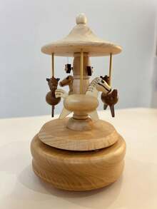 1pc Square Round Base Rotating Carousel Music Box, Requires Pressing Switch To Rotate Bottom Mechanism - Multi-color - View 4